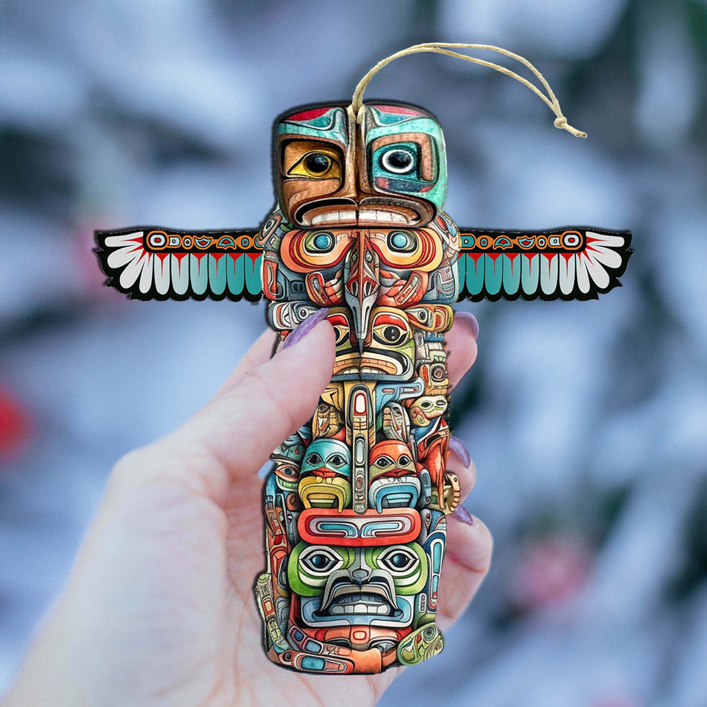 Alaskan Totem Pole Wooden Ornaments by G.Debrekht - Wildlife Holiday Decor - 8710117-1