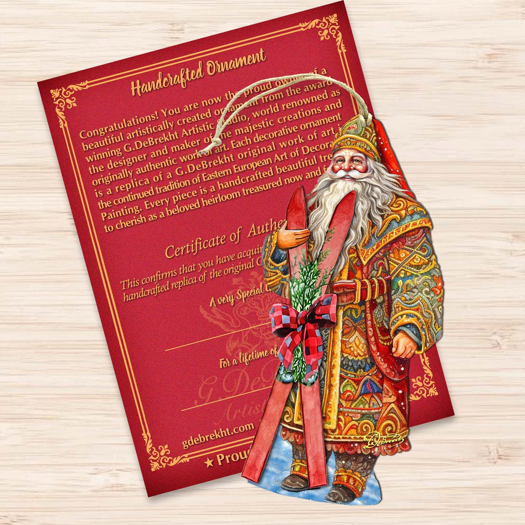 Santa's Skiing Adventure Wooden Ornaments by G. Debrekht - Christmas Santa Snowman Decor - 8691403