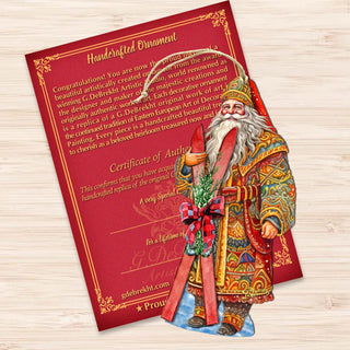 Santa's Skiing Adventure Wooden Ornaments by G. Debrekht - Christmas Santa Snowman Decor - 8691403