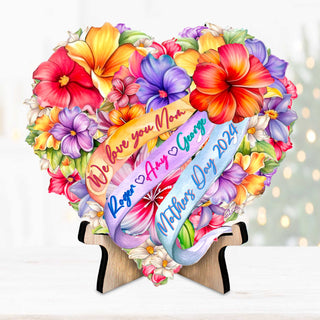 Personalized Mother's Day Gift - Family Names Flower Heart on Stand Wooden Decoration, Gift for Mom by G. Debrekht Family Love Decor - 8688300