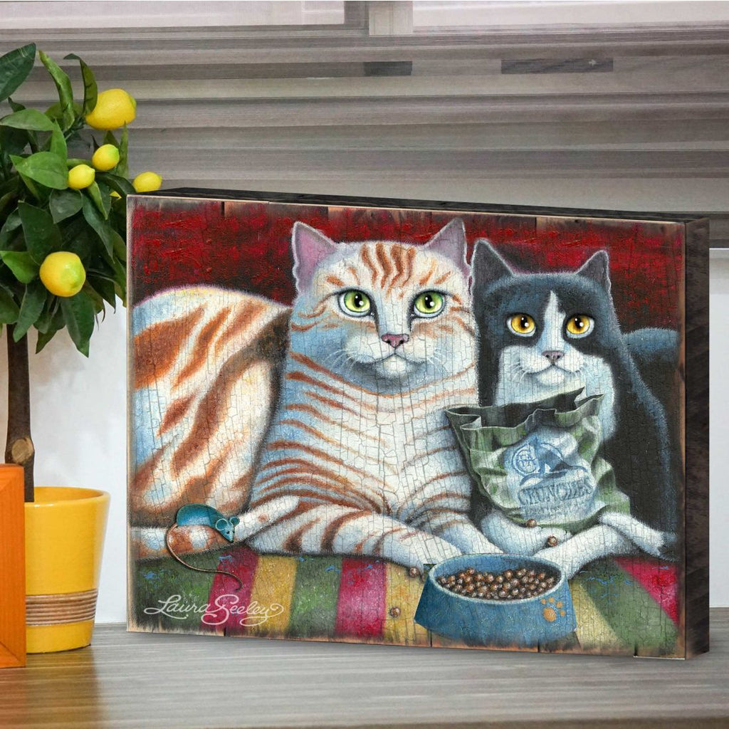 Kitty Cats Treat Wooden Wall Art by Laura Seeley - Pets Dog and Cats Decor - 8512113B