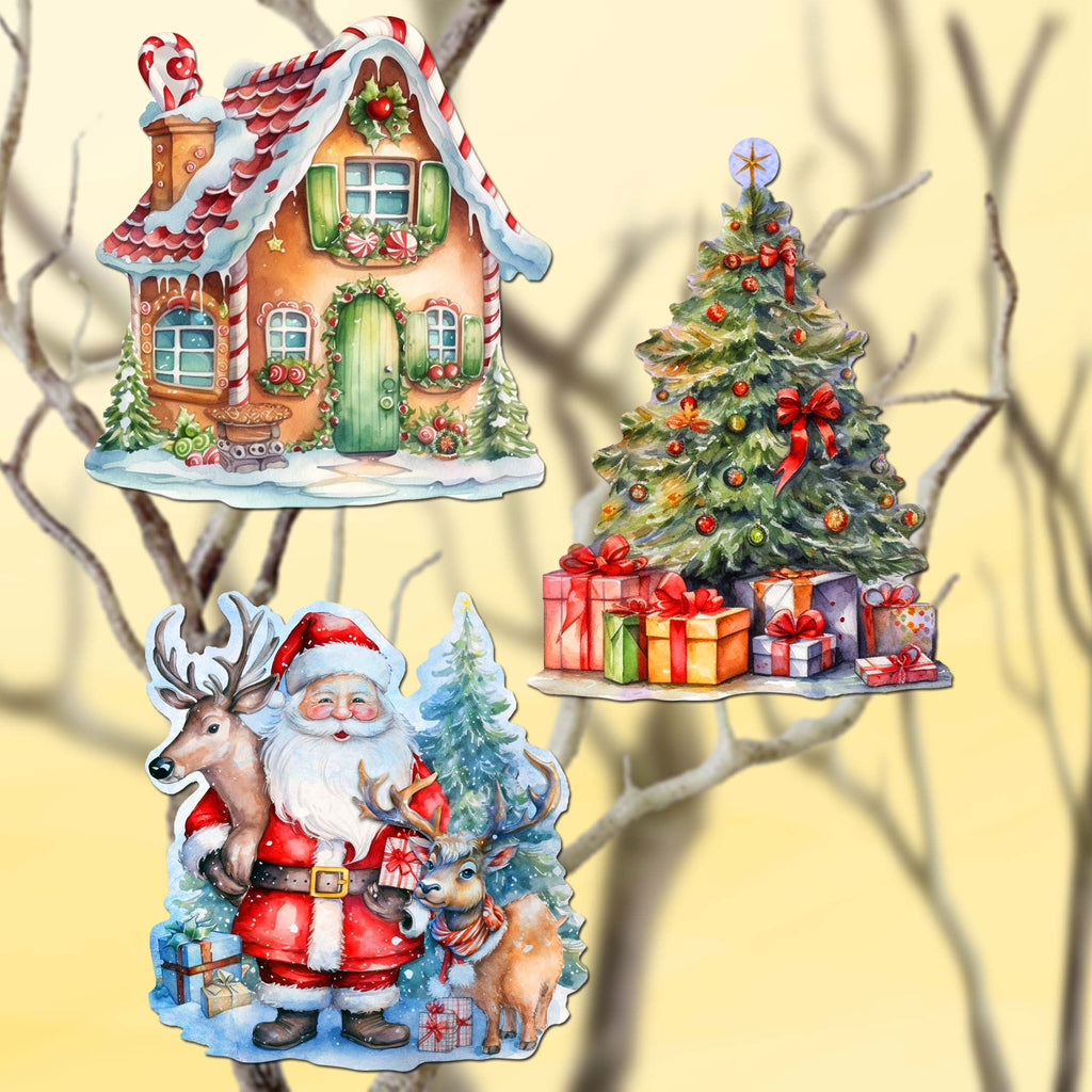 Christmas Is Here Clip-On Eco Wood Decorative Ornaments Set of 3 by G. Debrekht - Christmas Decor - 8091028C-S3