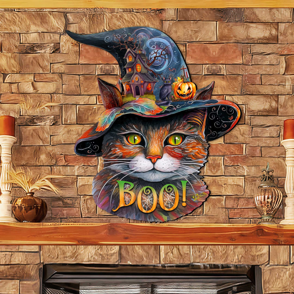 Halloween Cat in a Hat Holiday Door Decor by G. DeBrekht - Halloween Decor - 8652792H