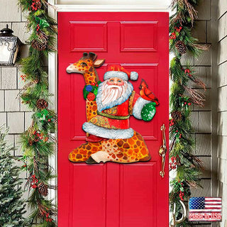 Santa On Giraffe Christmas Door Decor by G. DeBrekht - Christmas Santa Snowman Decor - 8111360H