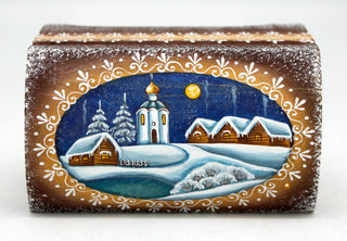 Winter Village Wood Carved Hand Painted Box 4x3