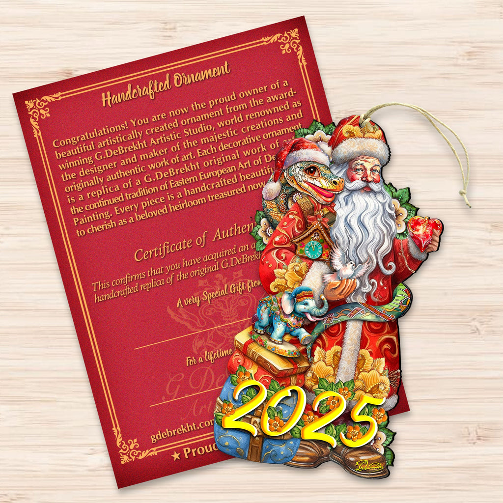 2025 Special Santa with Snake Dated Wooden Ornaments by G. Debrekht - Christmas Santa Snowman Decor - 8652754-25