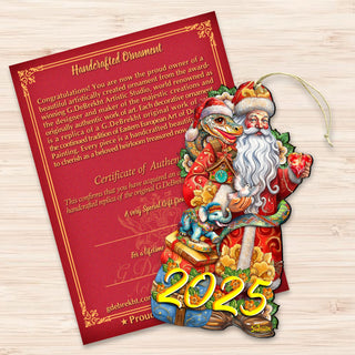 2025 Special Santa with Snake Dated Wooden Ornaments by G. Debrekht - Christmas Santa Snowman Decor - 8652754-25