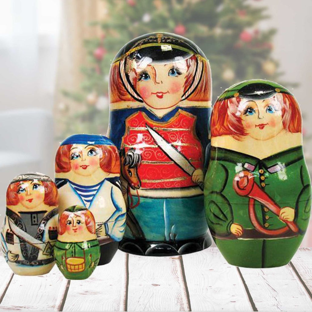 Nutcracker Prince Matreshka Stacking Hand-Painted Dolls Set of 5 by G. DeBrekht - Christmas Decor - 1301151