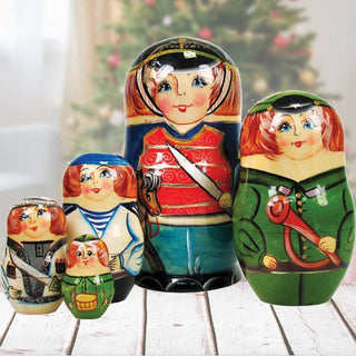Nutcracker Prince Matreshka Stacking Hand-Painted Dolls Set of 5 by G. DeBrekht - Christmas Decor - 1301151