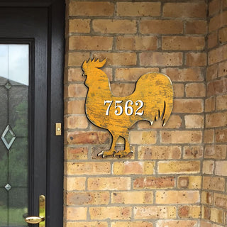 Rooster Wooden Custom House Number Sign by G. DeBrekht - Nature Wildlife Decor - Handcrafted Wooden Handcrafted Wooden Handcrafted Wooden Address Sign - MA98135