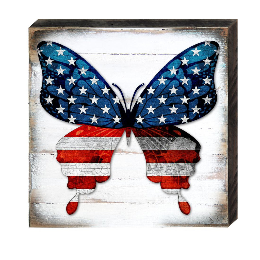 USA Butterfly Patriotic Wall Block - American Patriotic Decor - 8187127B