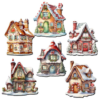 Christmas Houses Decorative Eco Wood Magnets Set of 6 by G. Debrekht - Christmas Decor - 8090024G-S6