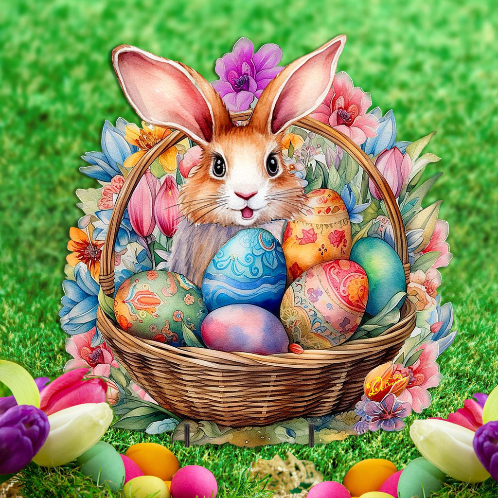 Bunny in a Basket Easter Yard Sign by G. DeBrekht - Easter Spring Decor - 8652764F