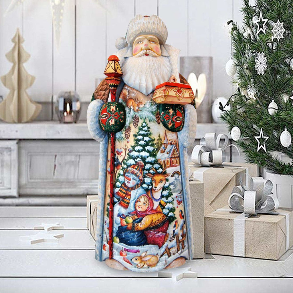 Snow Play Santa Hand-Painted WOODCARVED Masterpiece by G. DeBrekht - Christmas Santa Snowman Decor - 215628