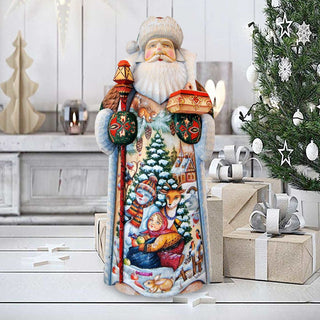 Snow Play Santa Hand-Painted WOODCARVED Masterpiece by G. DeBrekht - Christmas Santa Snowman Decor - 215628
