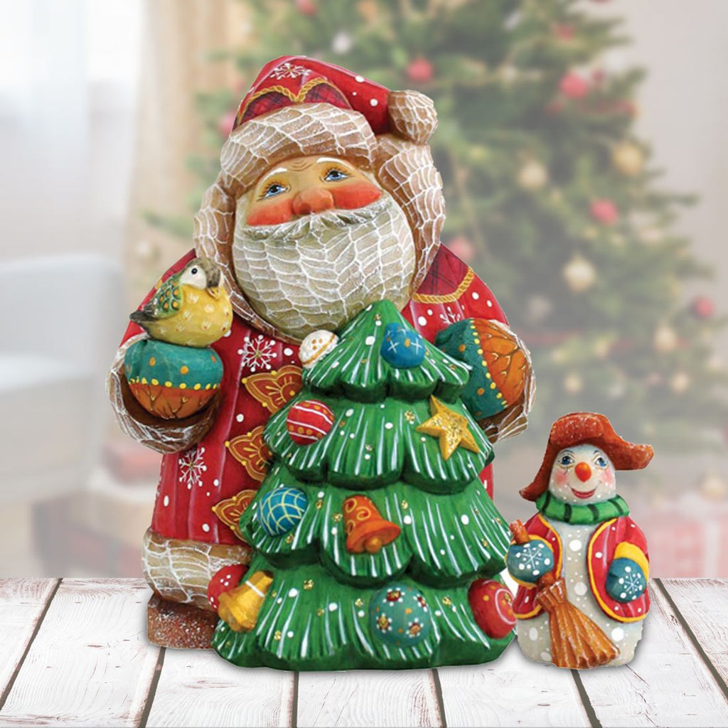 Santa with Tree & Snowman Surprise Box Handcrafted Christmas Figurine - G. DeBrekht - - 519181