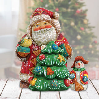 Santa with Tree & Snowman Surprise Box Handcrafted Christmas Figurine - G. DeBrekht - - 519181