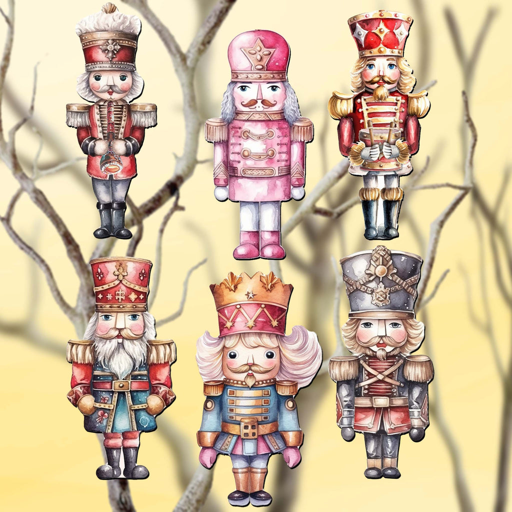 Nutcrackers Clip-On Eco Wood Decorative Ornaments Set of 6 by G. Debrekht - Christmas Decor - 8090008C-S6