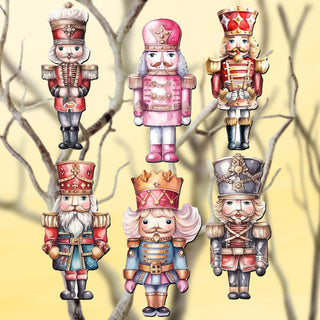 Nutcrackers Clip-On Eco Wood Decorative Ornaments Set of 6 by G. Debrekht - Christmas Decor - 8090008C-S6
