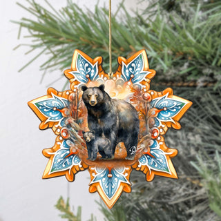 Black Bear Snowflake Large Wooden Ornament by G. Debrekht - Nature Wildlife Decor - 8688407M