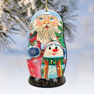 Santa Nesting Doll Wooden Ornaments by G. DeBrekht - Christmas Santa Snowman Decor - 8115142