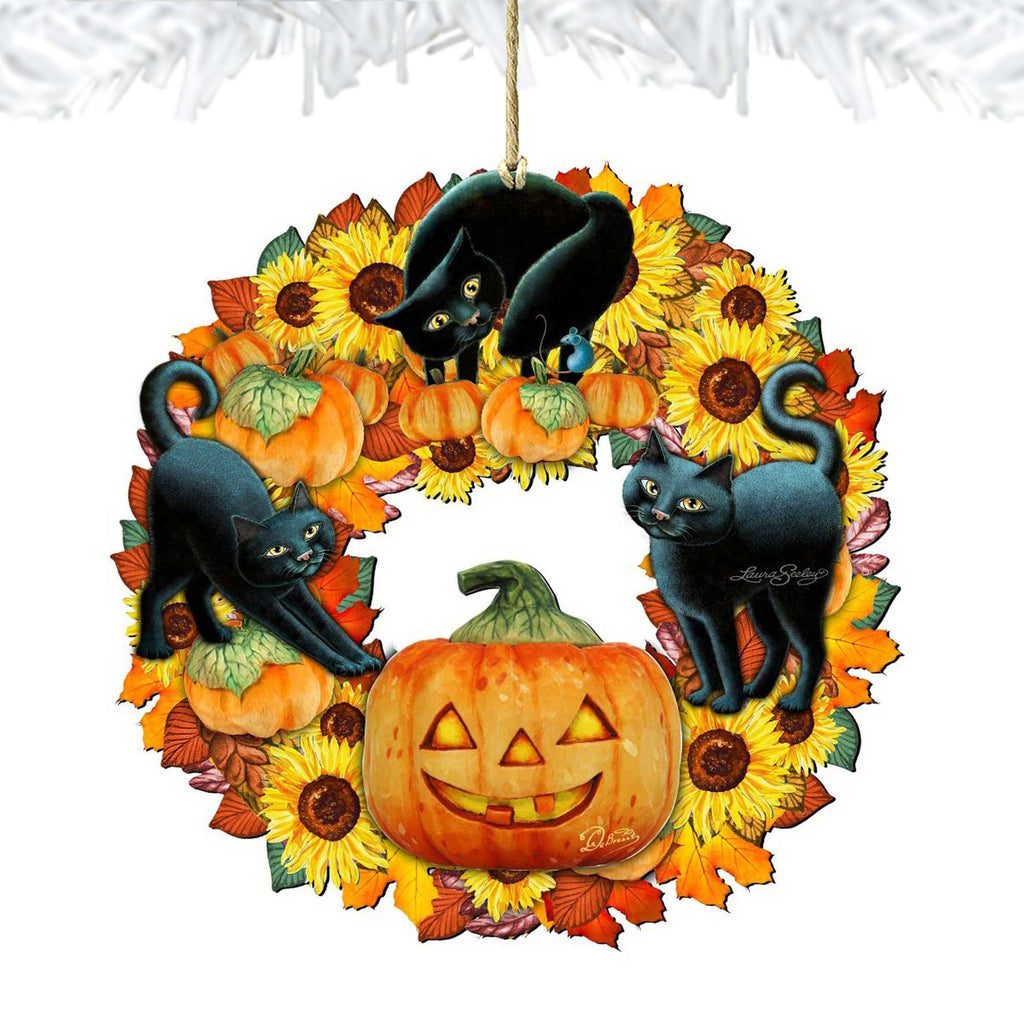 Halloween Cats Wreath Wooden Ornaments by G. DeBrekht - Thanksgiving Halloween Decor - 8185305-4-SL