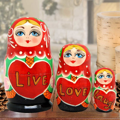 Live Love Laugh Matreshka Nesting Hand-Painted Doll Set of 3 by G. DeBrekht - Love Family Kids Decor - 14709