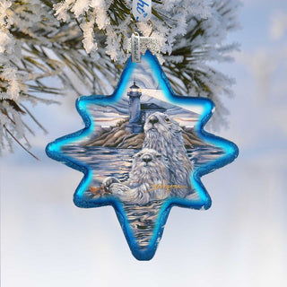 Starlight Otter Lighthouse Glass Ornament by J. Bergsma - Wildlife Holiday Decor - 755-572-JB