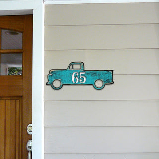 Pick Up Truck Wooden Personalized House Number Sign - Love Family Kids Decor - Handcrafted Wooden Handcrafted Wooden Address Sign - MA98542