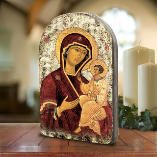 Virgin Mary Wooden Gold Plated Religious Christian Sacred Icon - Inspirational Icon Decor - 86063