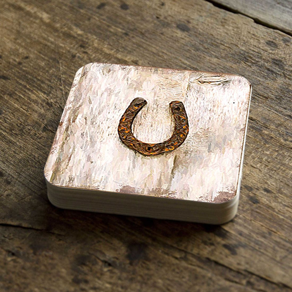 Horseshoe Art Wooden Cork Coasters Gift Set of 4 by Nature Wonders - Nature Wildlife Decor - 8198622C-S4