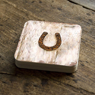 Horseshoe Art Wooden Cork Coasters Gift Set of 4 by Nature Wonders - Nature Wildlife Decor - 8198622C-S4