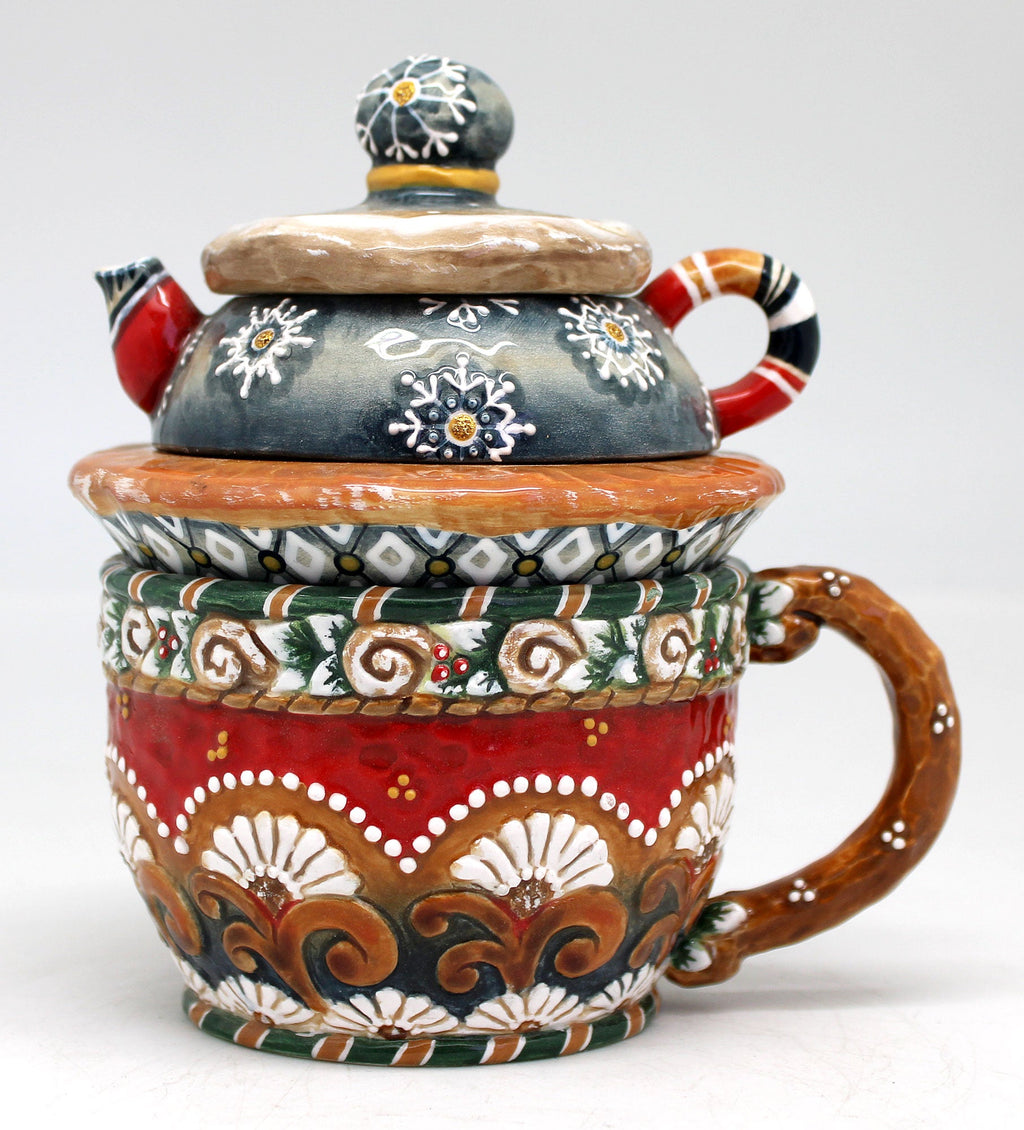 Snow Winter 4-Pieces Ceramic Tea Set, G.DeBrekht Limited Edition Reserve