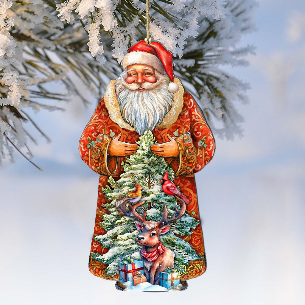 Santa with Forest Friends Wooden Ornaments by G. Debrekht - Christmas Santa Snowman Decor - 8691409