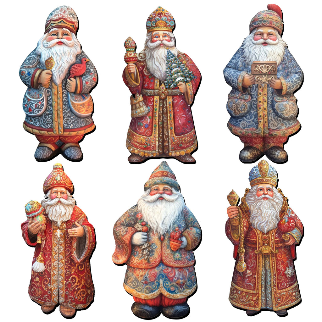 Santa Decorative Eco Wood Magnets Set of 6 by G. Debrekht - Christmas Santa Snowman Decor - 8090032G-S6