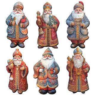 Santa Decorative Eco Wood Magnets Set of 6 by G. Debrekht - Christmas Santa Snowman Decor - 8090032G-S6