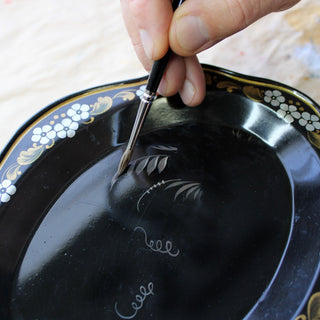 Authentic Zhostovo Floral Hand-Painted Metal Tray - 17x17 - Kitchenware Gift - One-of-a-Kind Decorative Art functional kitchenware table and unique wall decor by G. Debrekht - a One-of-a-Kind Work of Art