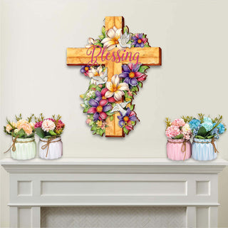 Floral Dove Blessing Cross Holiday Door Decor by G. Debrekht - Easter Spring Decor - 8688163H