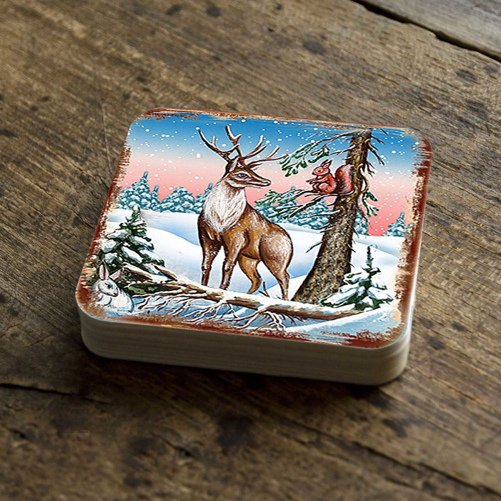 Deer Wooden Cork Coasters Gift Set of 4 by Nature Wonders - Nature Wildlife Decor - 95379C-S4