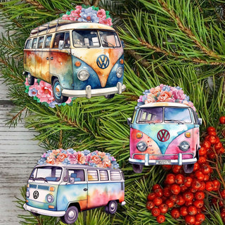 Surf Vans Clip-On Eco Wood Decorative Ornaments Set of 3 by G. Debrekht - Christmas Decor - 8091040C-S3