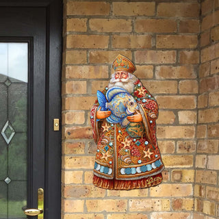 Santa with Fish Holiday Door Decor by G. Debrekht - Christmas Santa Snowman Decor - 8691411H