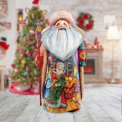 Christmas Night Father Frost Santa Hand-Painted WOODCARVED Figurine by G. DeBrekht - Christmas Decor - 241153