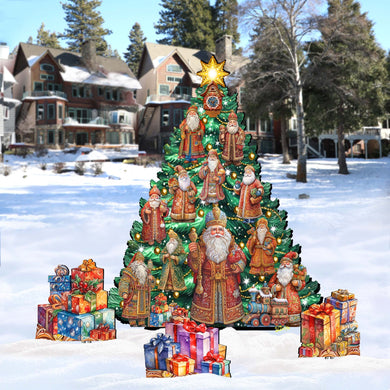 Santa-Themed Christmas Tree Set Outdoor Indoor Decor Wooden Christmas Decoration by G. Debrekht Christmas Decor - 8191517F-G