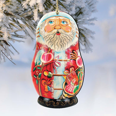 Gift Santa Nesting Doll Wooden Ornaments by G. DeBrekht - Christmas Santa Snowman Decor - 8110712