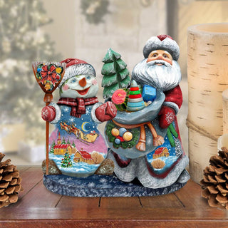 Santa with Snowman Hand-Painted WOODCARVED Masterpiece by G. DeBrekht - Christmas Santa Snowman Decor - 2000019 *** PRE-ORDER - Handmade Just for You! ***