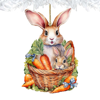 Easter Bunnies with Carrots Wooden Ornaments by G. DeBrekht Easter Spring Decor - 8652773