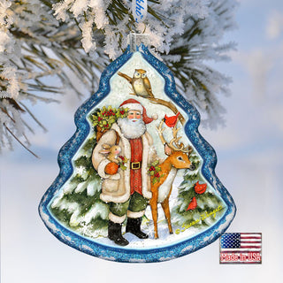 Santa in the Forest Glass Ornament by Susan Winget - Christmas Santa and Snowman Decor - 762-209-SW