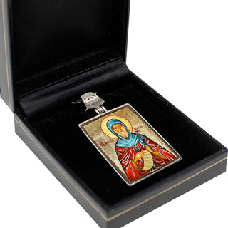a religious icon or symbol displayed in a black box, which is placed inside a black box.