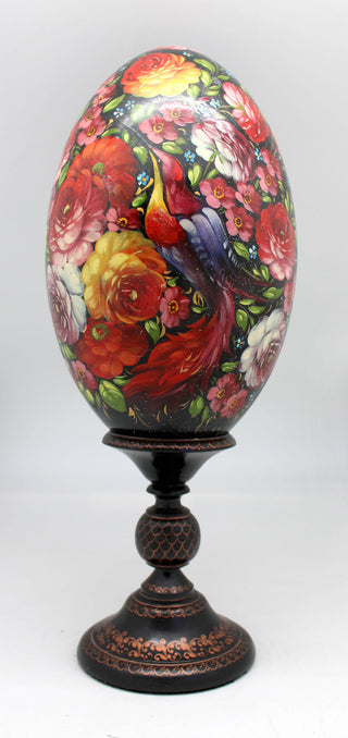 One-of-a-Kind Easter Egg Zhostovo Floral Birds Authentic Hand-Painted Wooden Decor 11 Tall by G. Debrekht - Functional Kitchenware for Table and Unique Wall Decor