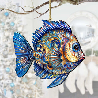 Holiday Coastal Ornaments - Turquoise Tide Fish Wooden Ornaments by G.Debrekht Coastal Holiday Decor - 8688305